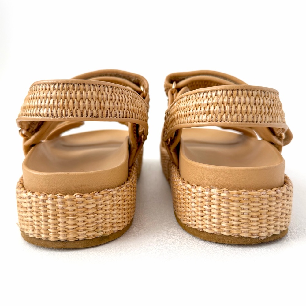 TORY BURCH || Kira Raffia Platform Sport Sandals Double T Logo Resort Summer 8.5 - Picture 9 of 13